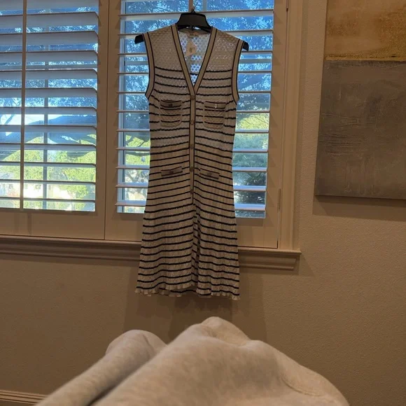 NWT Sandro Navy and White Striped Midi Dress - Picture 4 of 4